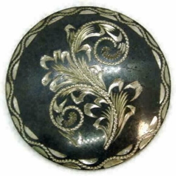 Sterling Silver Brooch Womans Hallmarked Round Black Mexico 925 Vintage Patina - Picture 1 of 12